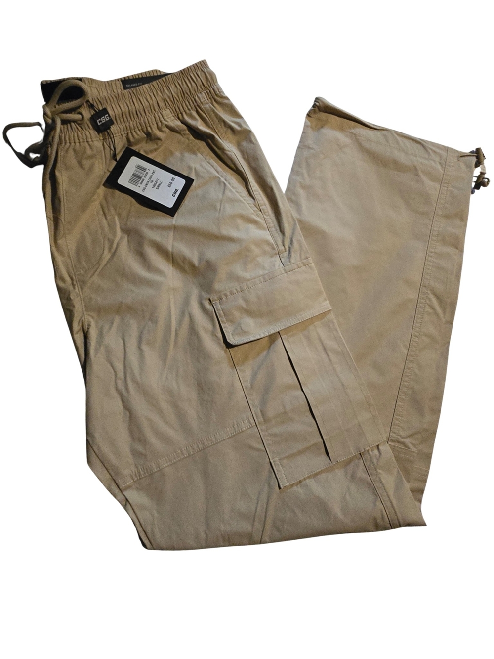 Champ's Men’s Canyon Tan Cargo Pants - Drawstring Elastic Waist CSG Small